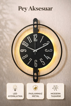 Pey Aksesuar Metal Ahşap Ve Işığın Muhteşem Uyumu Duvar Saati dekoratif