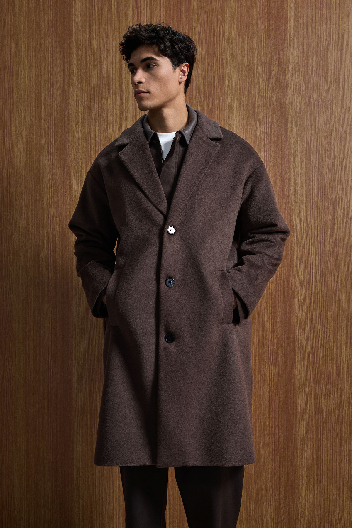 ablukaonline  Erkek Oversize Düğmeli Kaşe Kaban Koyu Kahve - Görsel 6