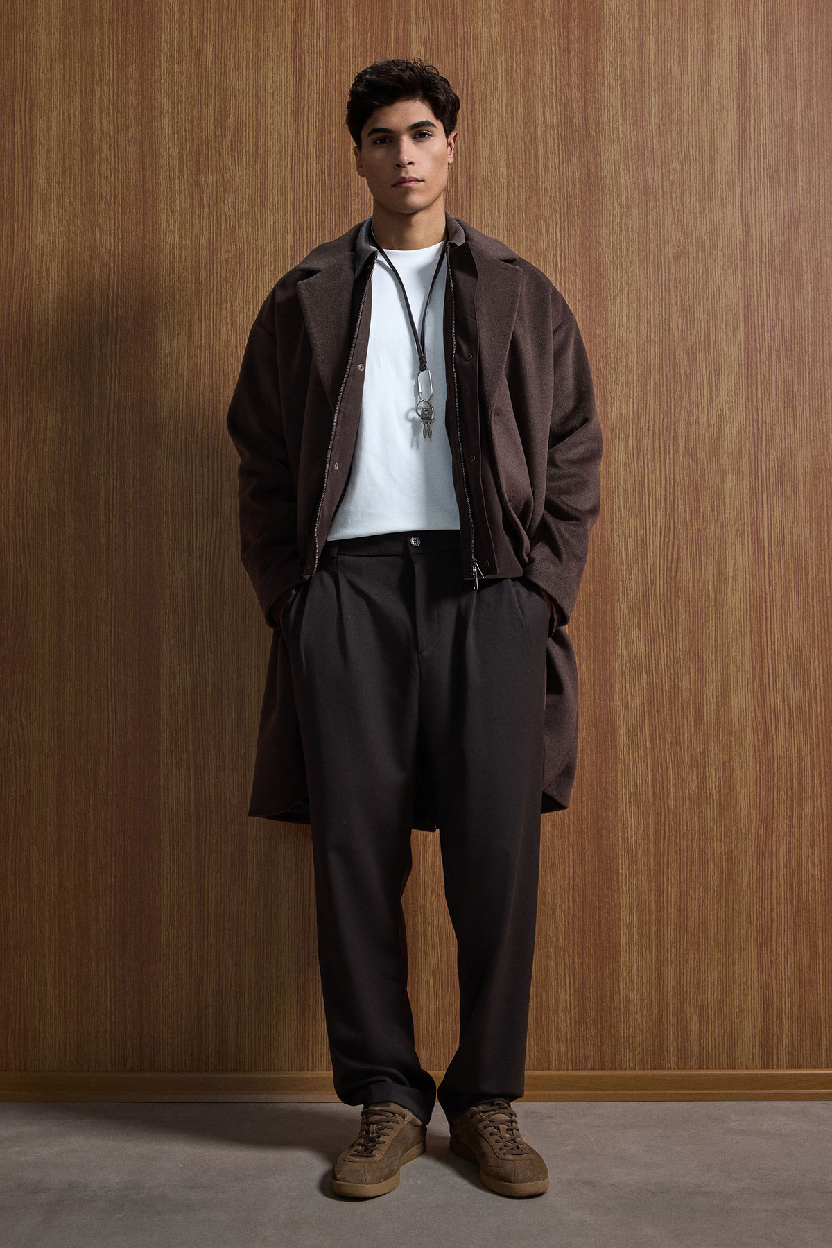 ablukaonline  Erkek Oversize Düğmeli Kaşe Kaban Koyu Kahve - Görsel 9