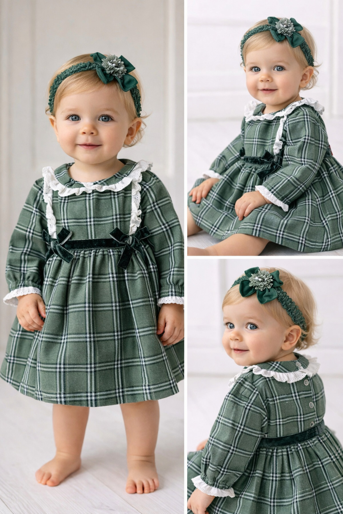 Yollo Kids Kız Bebek Uzun Kollu Kabarık Etekli Şık Elbise Ve Saç Bandı fotoğrafı 3 (önizleme)