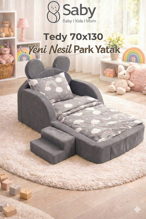 SABY Bebekler ve Çocuklar İçin 70 x 130 Tedy Yataklı Modüler Sünger Oyun Park...