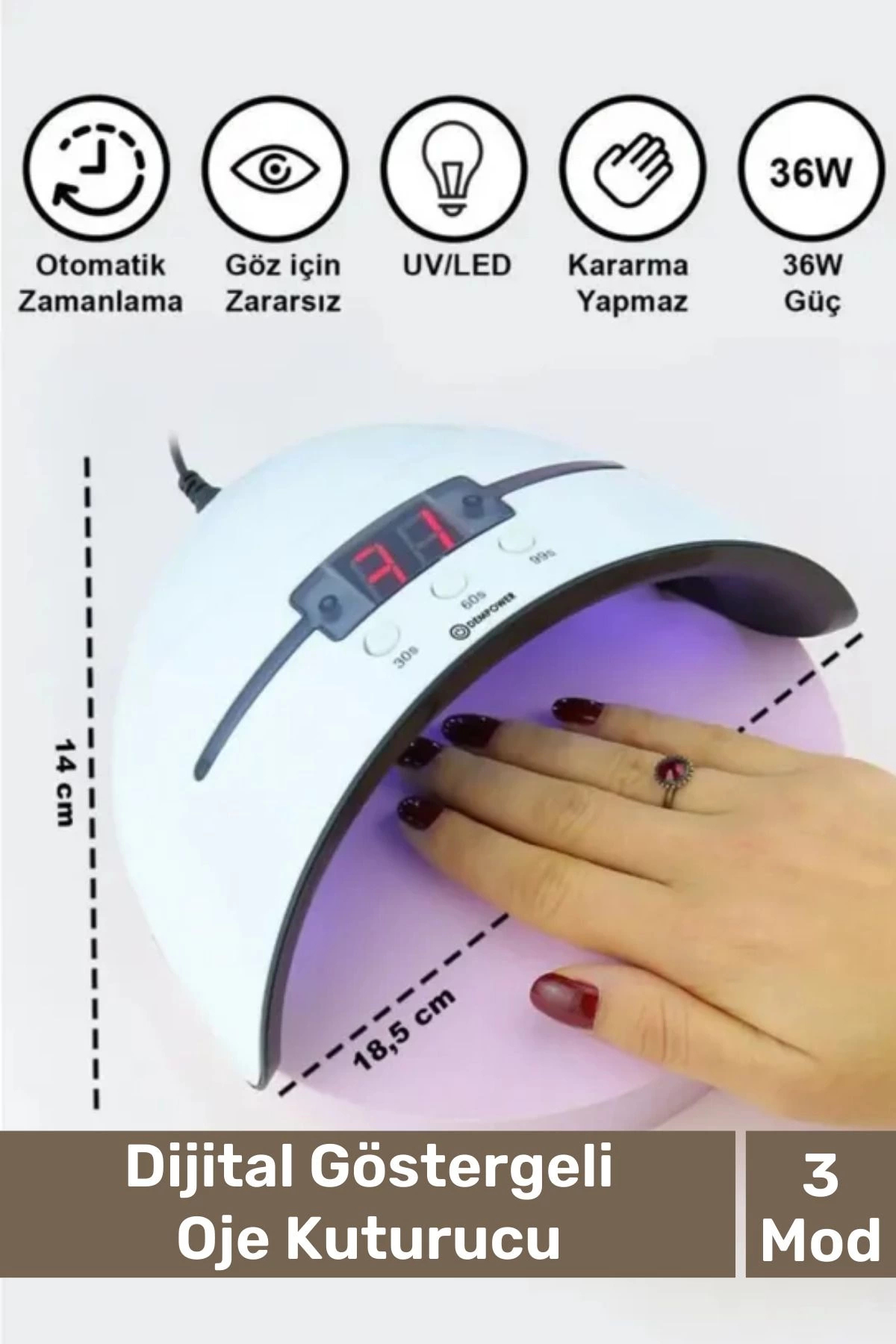 Premium 36W 12 Adet Uv Led Işıklı Profesyonel Dijital Göstergeli 3 Modlu Oje Tırnak Kurutucu — Taşınabilir Cihaz Carlburn