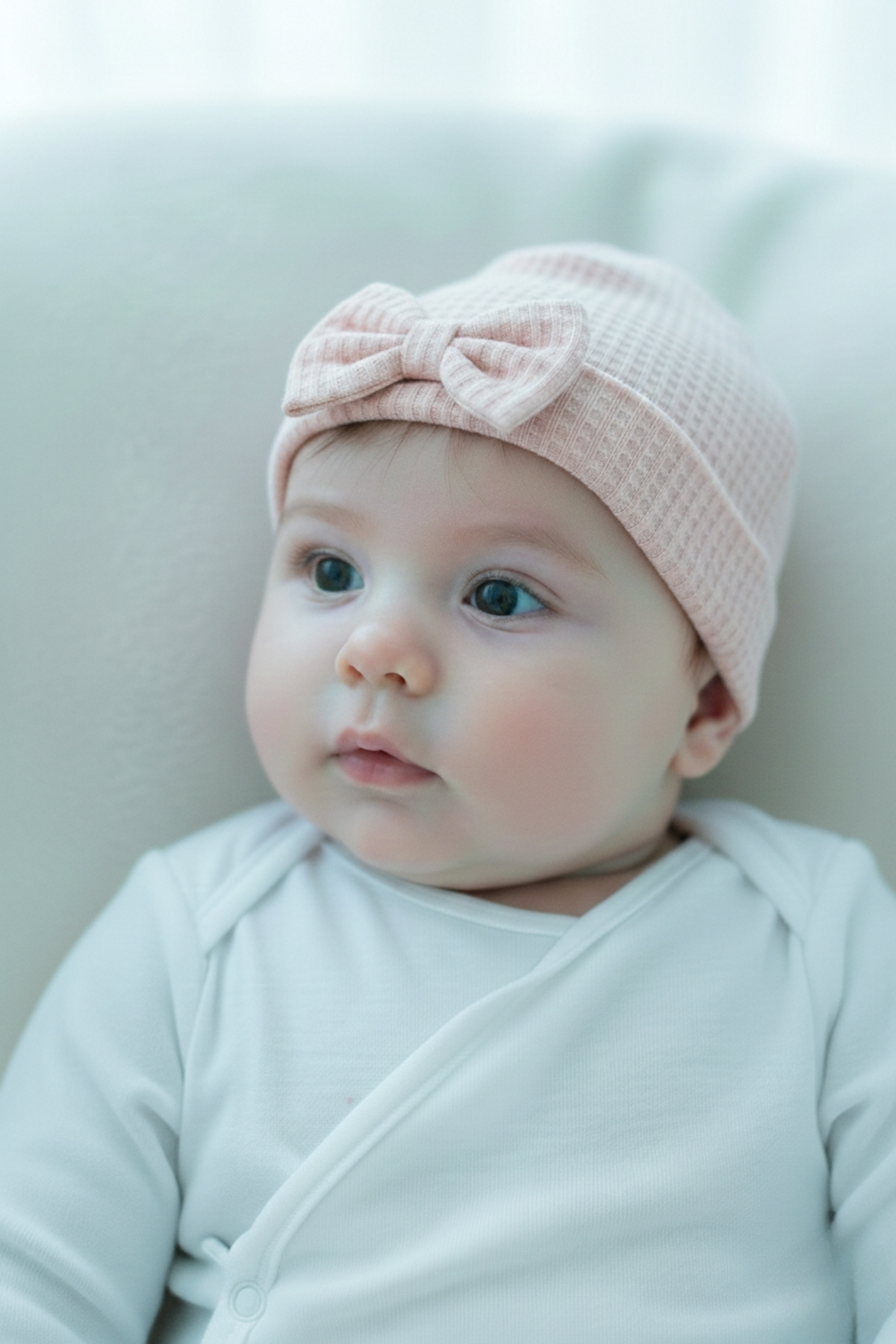 LOGO AKSESUAR Kız Bebek Fiyonklu Ekru Pudra Pembe 3'lü Pamuk Şapka fotoğrafı 5 (önizleme)