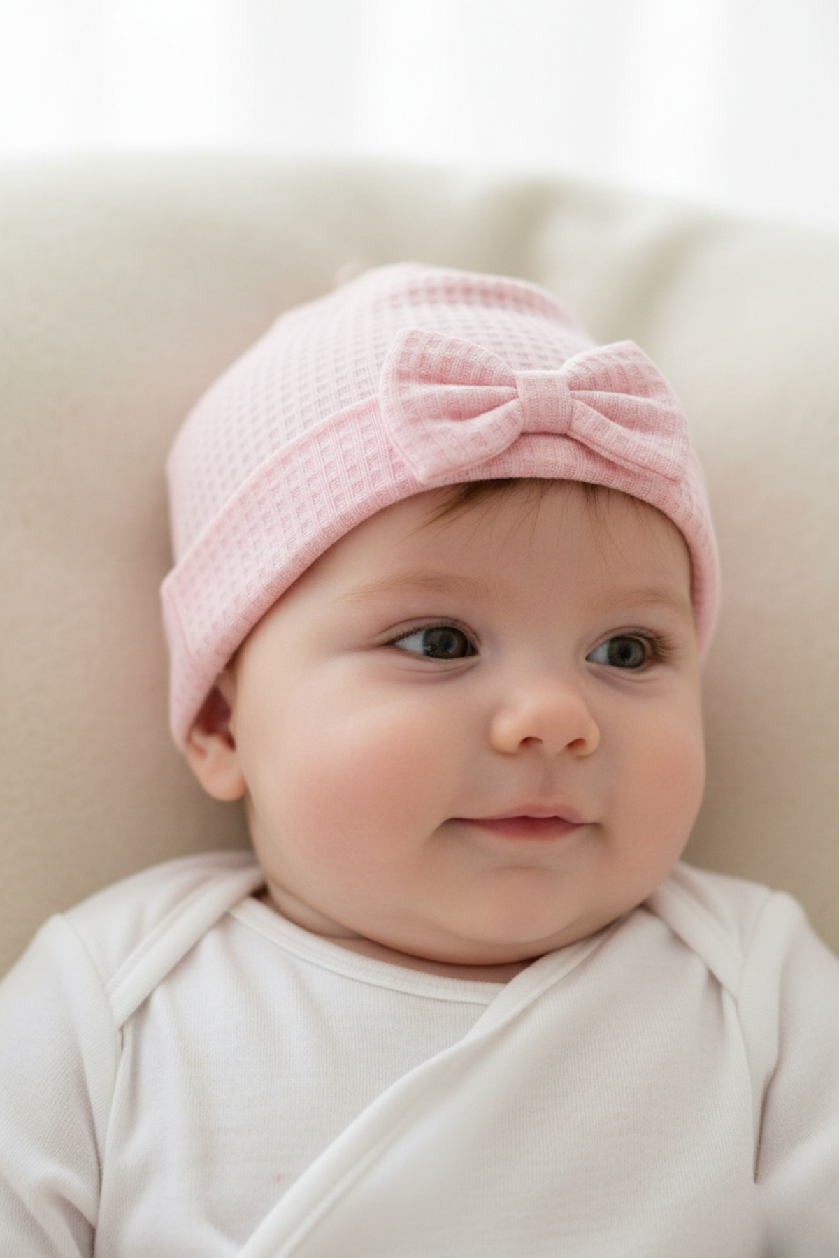 LOGO AKSESUAR Kız Bebek Fiyonklu Ekru Pudra Pembe 3'lü Pamuk Şapka fotoğrafı 4 (önizleme)