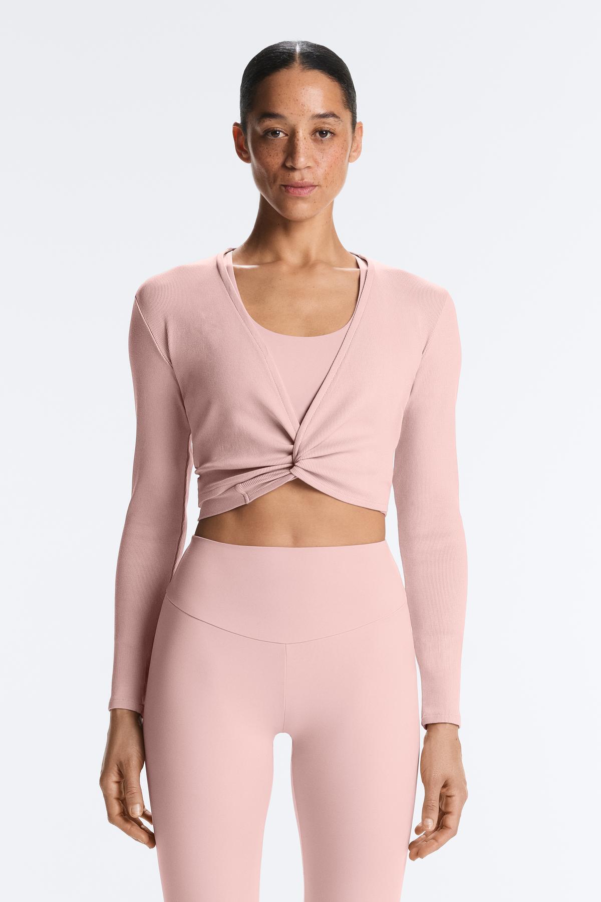 Oysho  Rib pamuk karışımı kruvaze T-shirt - Görsel 4