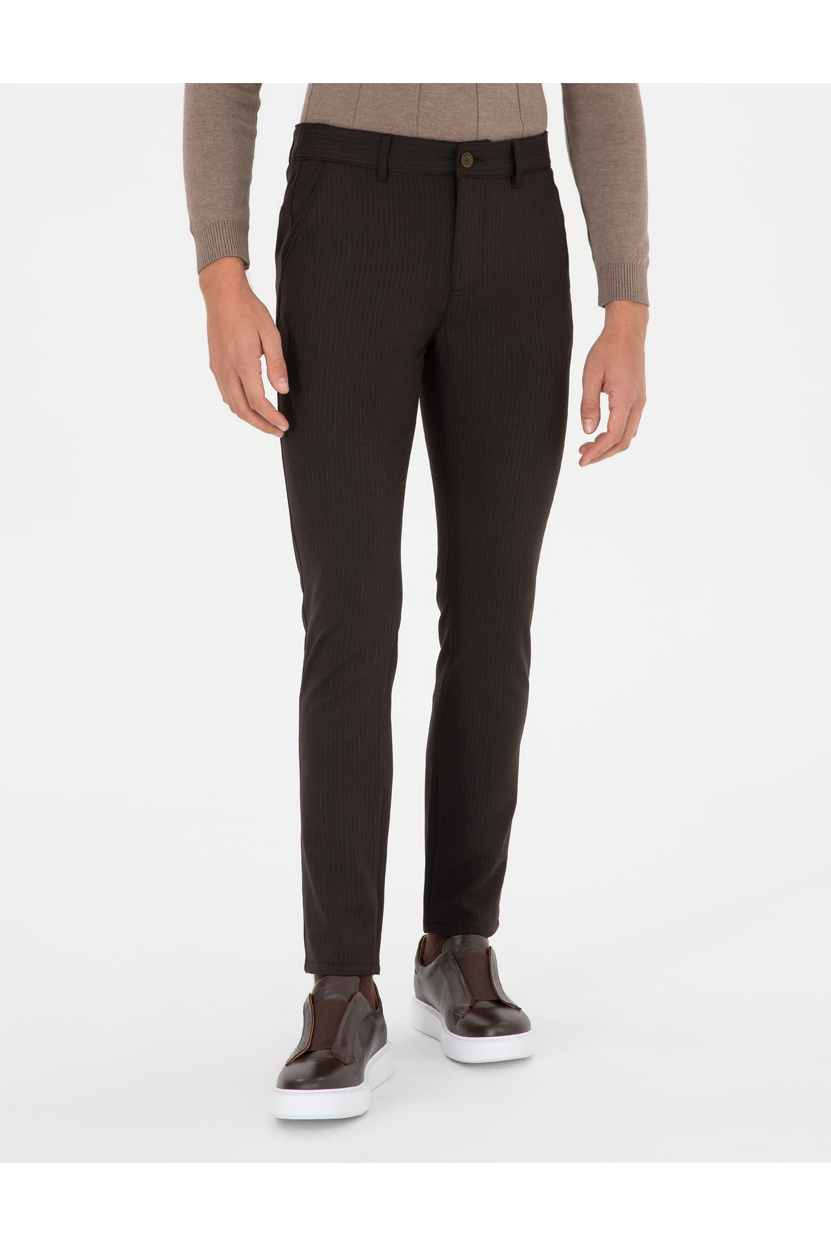 Pierre Cardin Kahverengi Slim Fit Çizgili Kanvas Pantolon 50299528-VR029 görsel 2