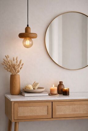 ALAA ATÖLYE KAV-Modern Ahşap Sarkıt Tavan Lambası E27 Ampul Uyumlu Dekoratif ...