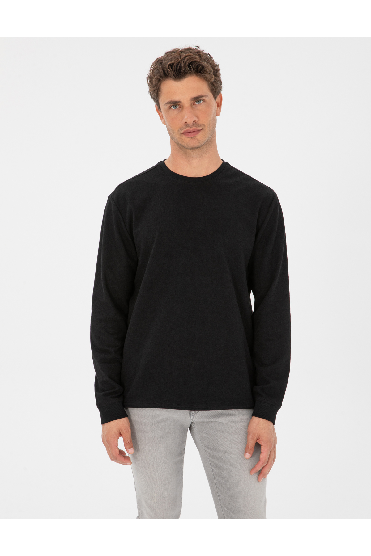 سویشرت مشکی معمولی فیت ۵۰۳۱۳۹۴۴-VR046 پیر کاردین سویشرت Pierre Cardin