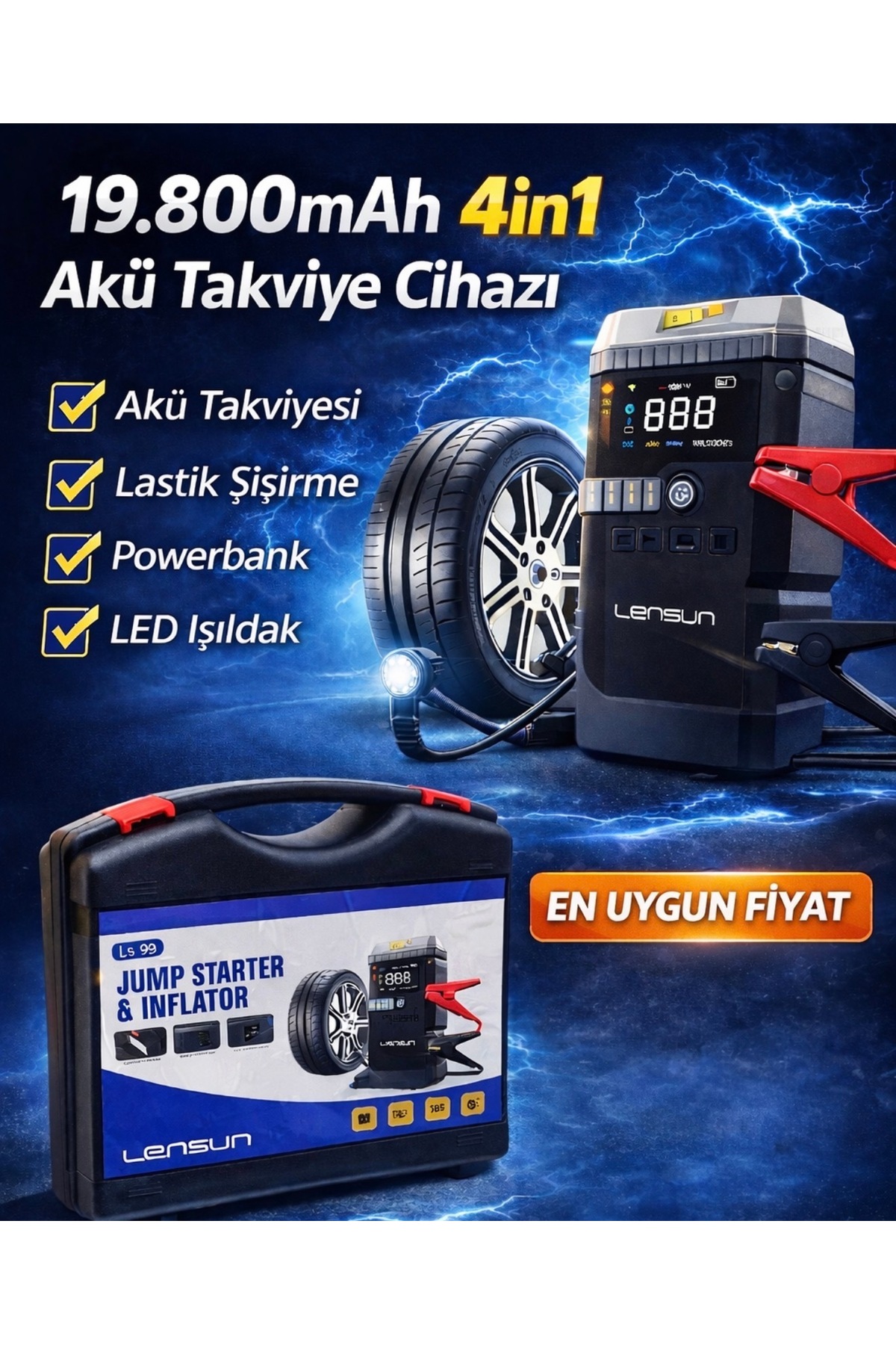 暑さ対策・冷却グッズ FUJIKI AC08-1FAN UNIT & Li-Po Battery asfteknoloji 19.800 mAh 4'ü 1 Arada Akü Takviye Cihazı – Lastik