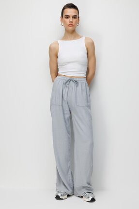 Mixray 4629 Kadın Bol Paça Yüksek Bel Viskon Palazzo Pantolon Gri