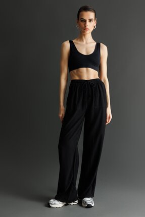 Mixray 4629 Kadın Bol Paça Yüksek Bel Viskon Palazzo Pantolon Siyah