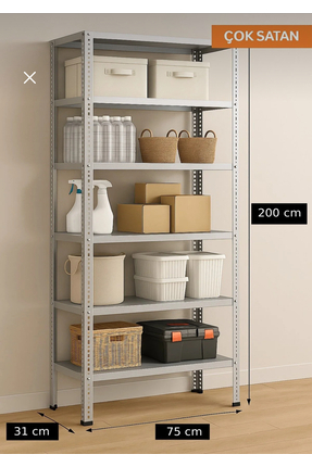 ALANRAF Çelik Raf 6 Katlı 31x75x200 Dekoratif Raf Sistemleri, Depo rafı, Arşi...