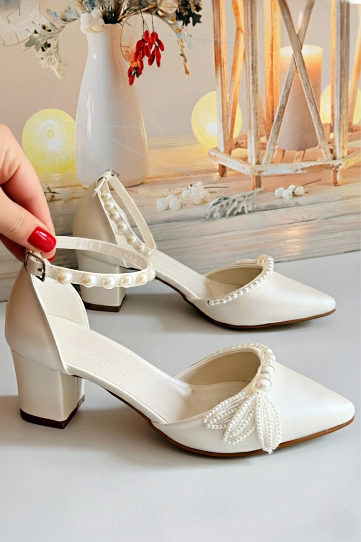 Modavien  Kadın 5 Cm Incili Gelin Ayakkabısı - Görsel 2