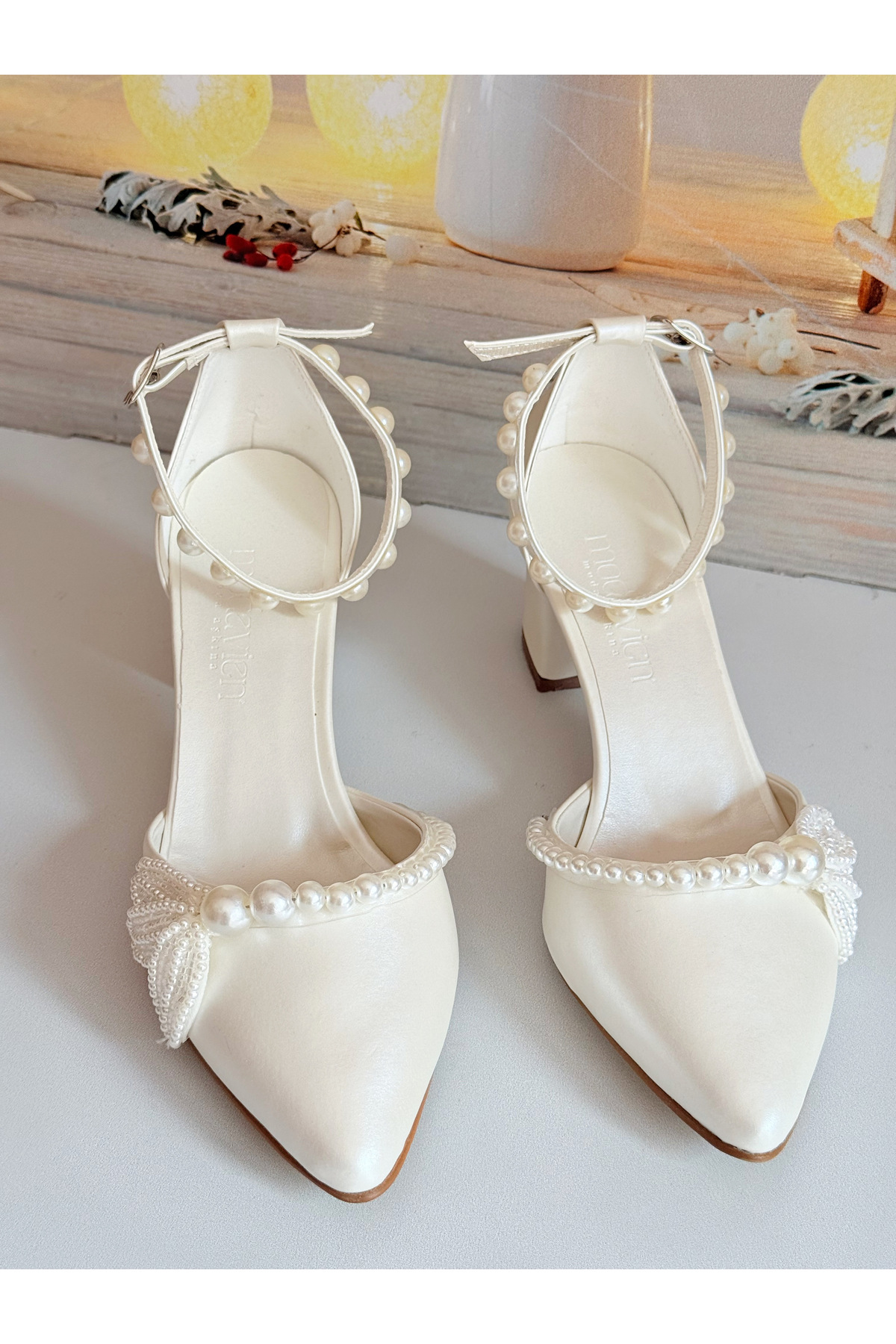 Modavien  Kadın 5 Cm Incili Gelin Ayakkabısı - Görsel 5