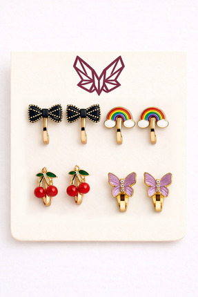 MakeWell Ekonomik Paket Deliksiz küpe Fiyonk Kalp Çiçek Hello Kity Yonca Kira...