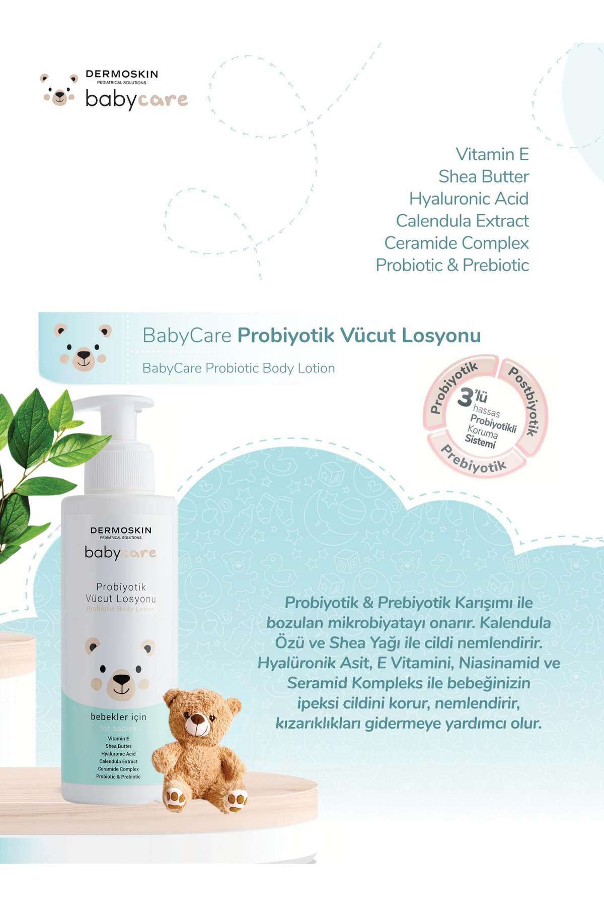 Dermoskin Babycare Probiyotik Vücut Losyonu | Bebek Vücut Nemlendirici Losyon | Hyaluronik Asit | 230 ml fotoğrafı 2 (önizleme)