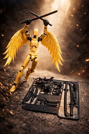 joybaskı Robot Dummy Gold Kanatlı Oynar Eklemli Hareketli Oyuncak Aksiyon Fig...