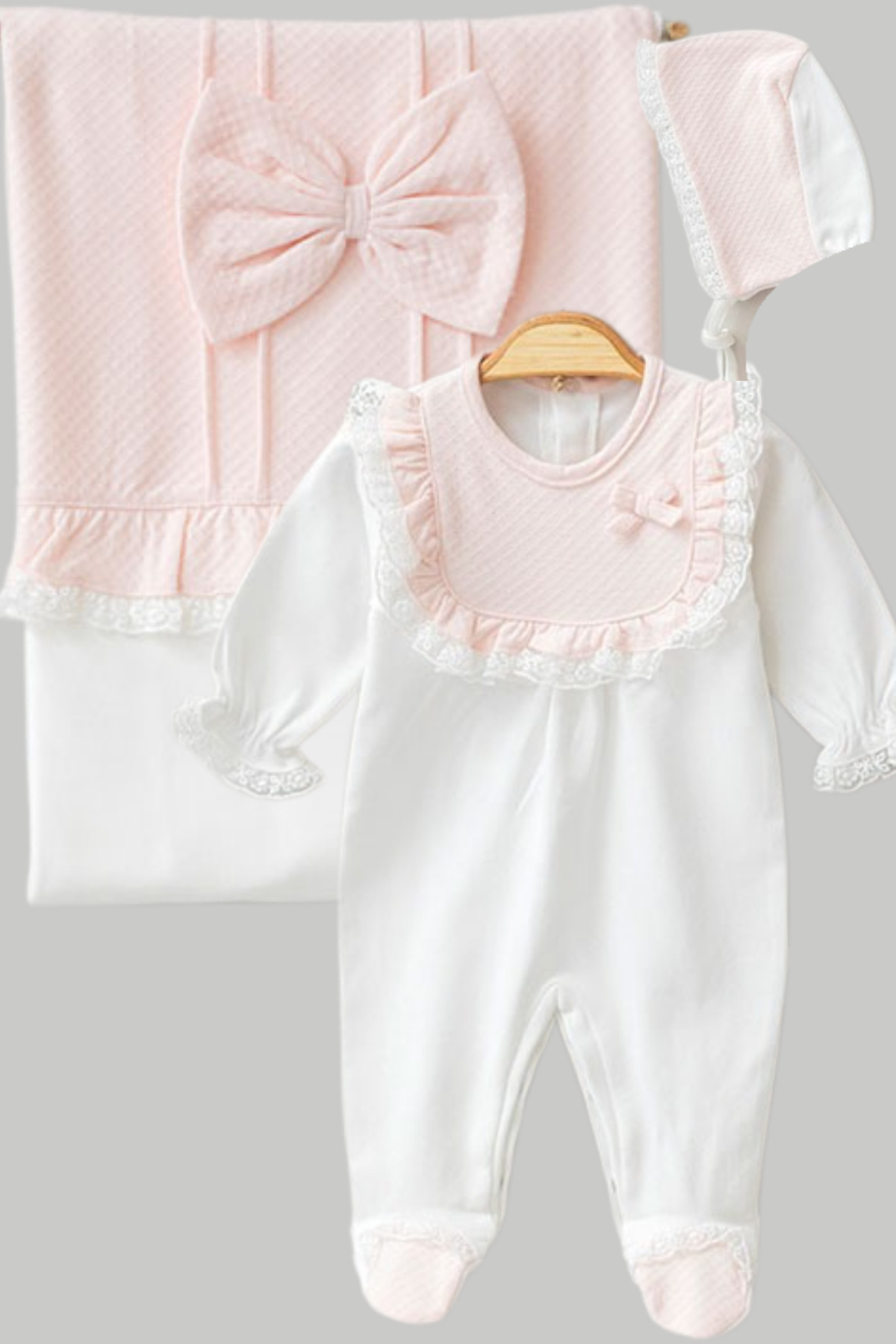 Naka Concept Jakarlı 3 Parça Kız Bebek Hastane Çıkış Seti - Pembe fotoğrafı 2 (önizleme)