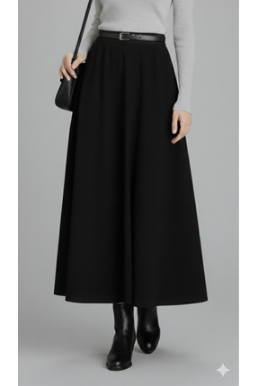 ECEYLÜL MODA SİYAH SCUBA KREP BEL LASTİKLİ KLOŞ ETEK(93-94CM UZUNLUK)