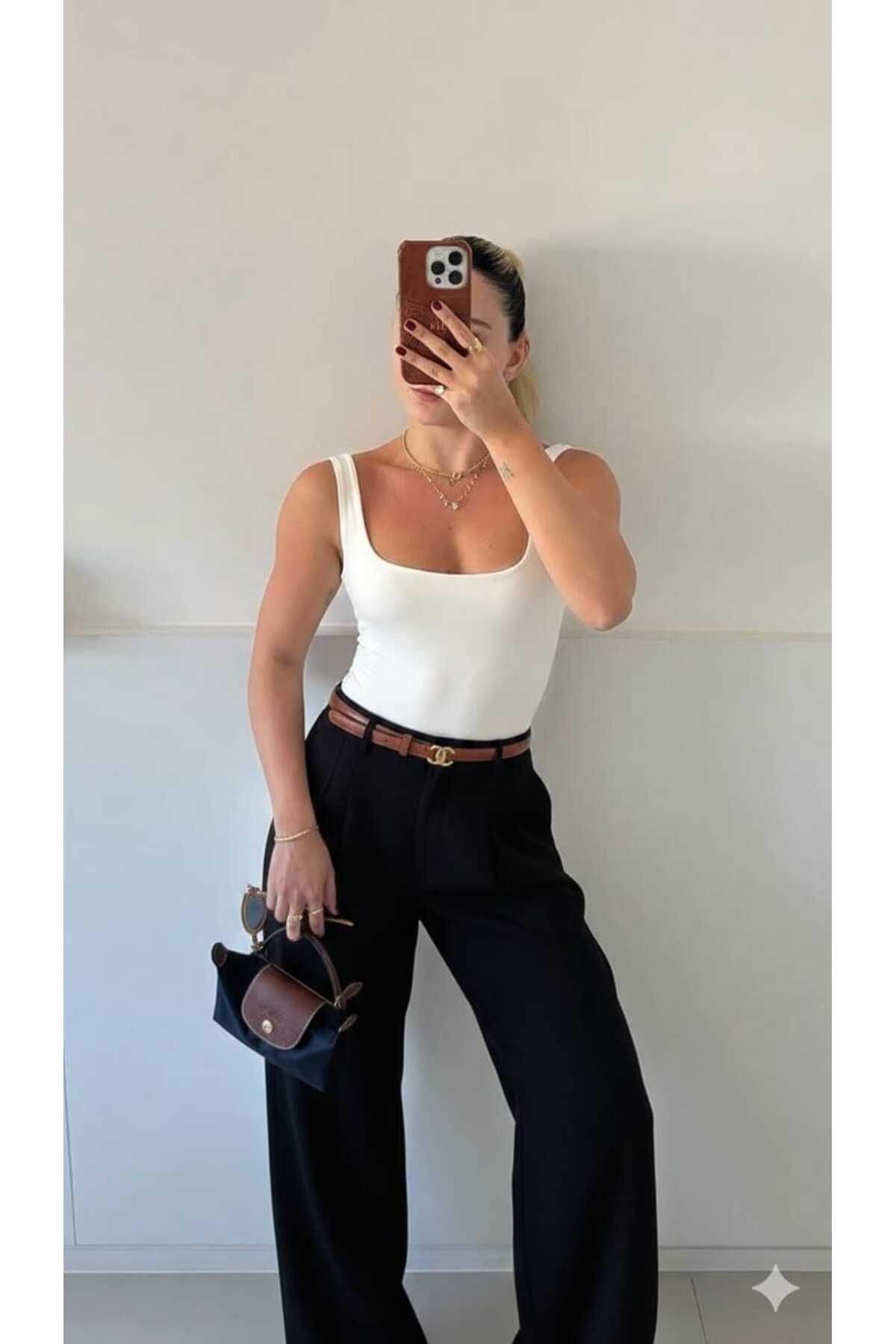 H&A İSTANBUL Dámské černé plisované kalhoty Palazzo s vysokým pasem a kapsami