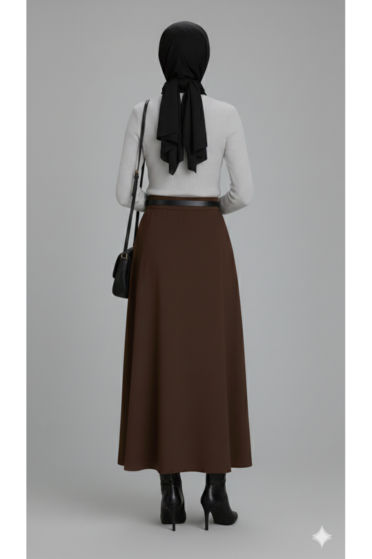 ECEYLÜL MODA  KAHVERENGİ SCUBA KREP BEL LASTİKLİ KLOŞ ETEK(93-94CM UZUNLUK)(kısa süreliğine lansman fiyatı) - Görsel 5