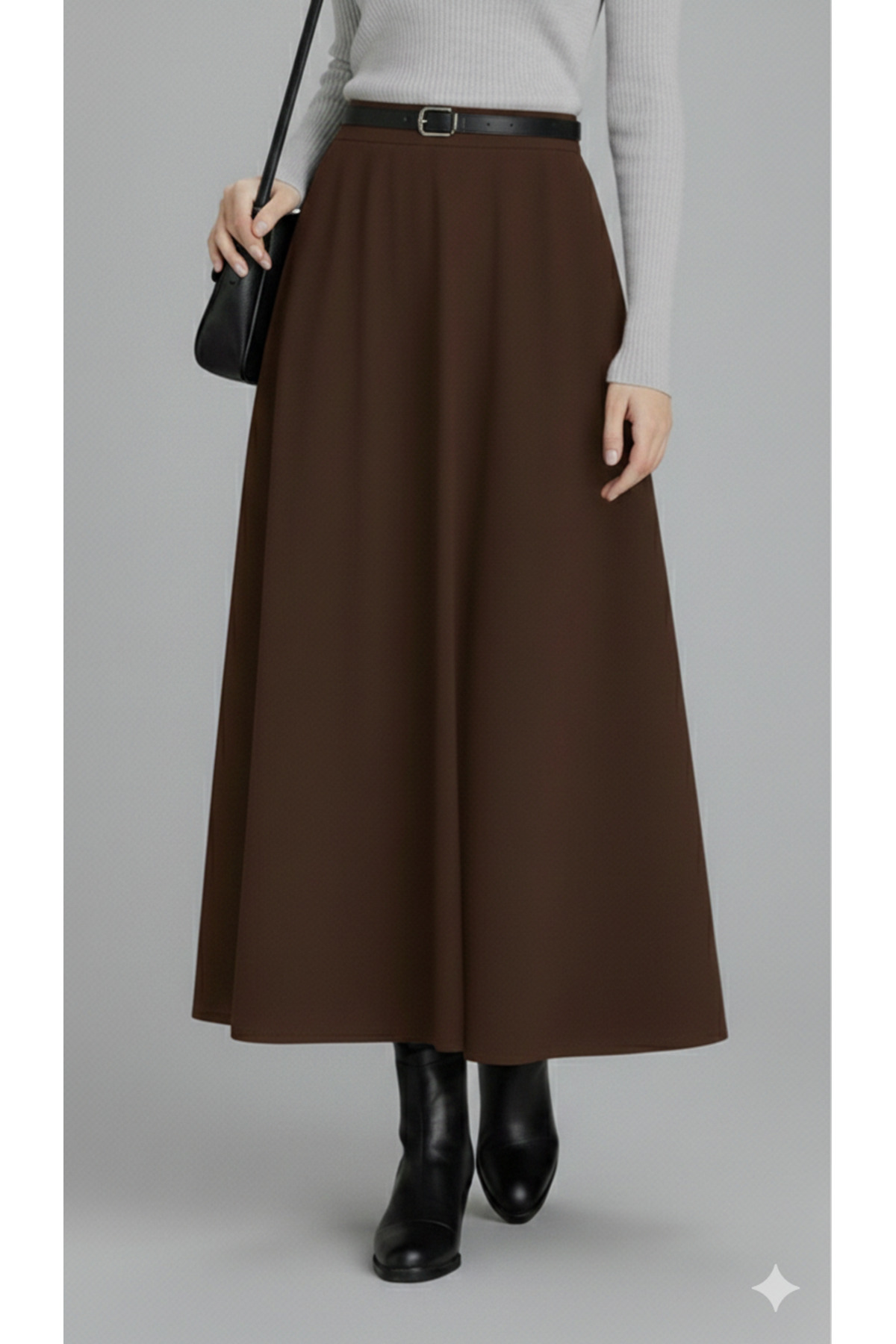 ECEYLÜL MODA  KAHVERENGİ SCUBA KREP BEL LASTİKLİ KLOŞ ETEK(93-94CM UZUNLUK)(kısa süreliğine lansman fiyatı)