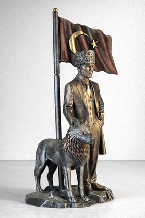 AF SANART Atatürk Kalpaklı Yanı Bozkurt Bayraklı Biblo ( Özel Tasarım )