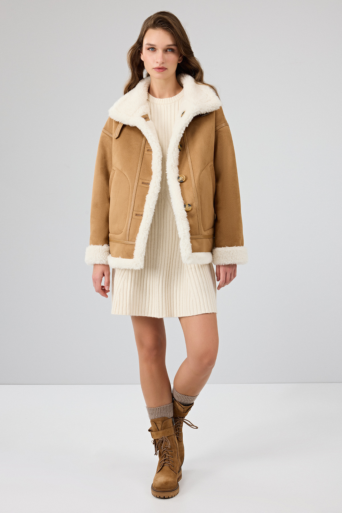 Derimod  Oslo Kadın Camel Çift Taraflı Teddy Mont 25WGP5320FF - Görsel 7