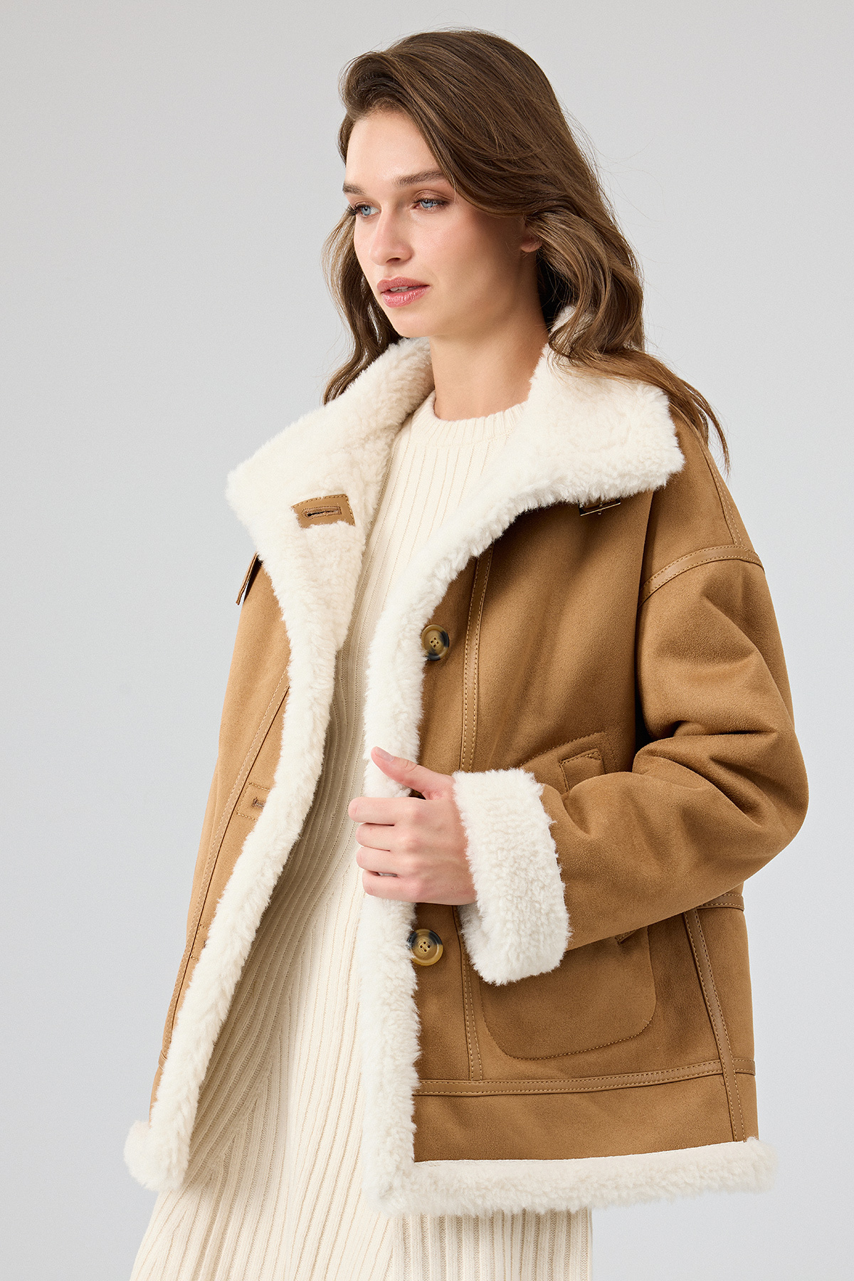 Derimod  Oslo Kadın Camel Çift Taraflı Teddy Mont 25WGP5320FF - Görsel 3