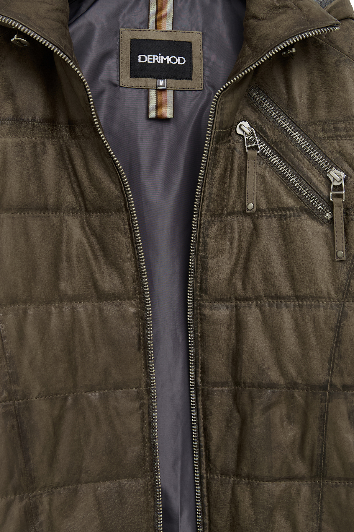 Derimod  Wermer Erkek Haki Kapüşonlu Deri Mont 25WGD6592W4 - Görsel 6