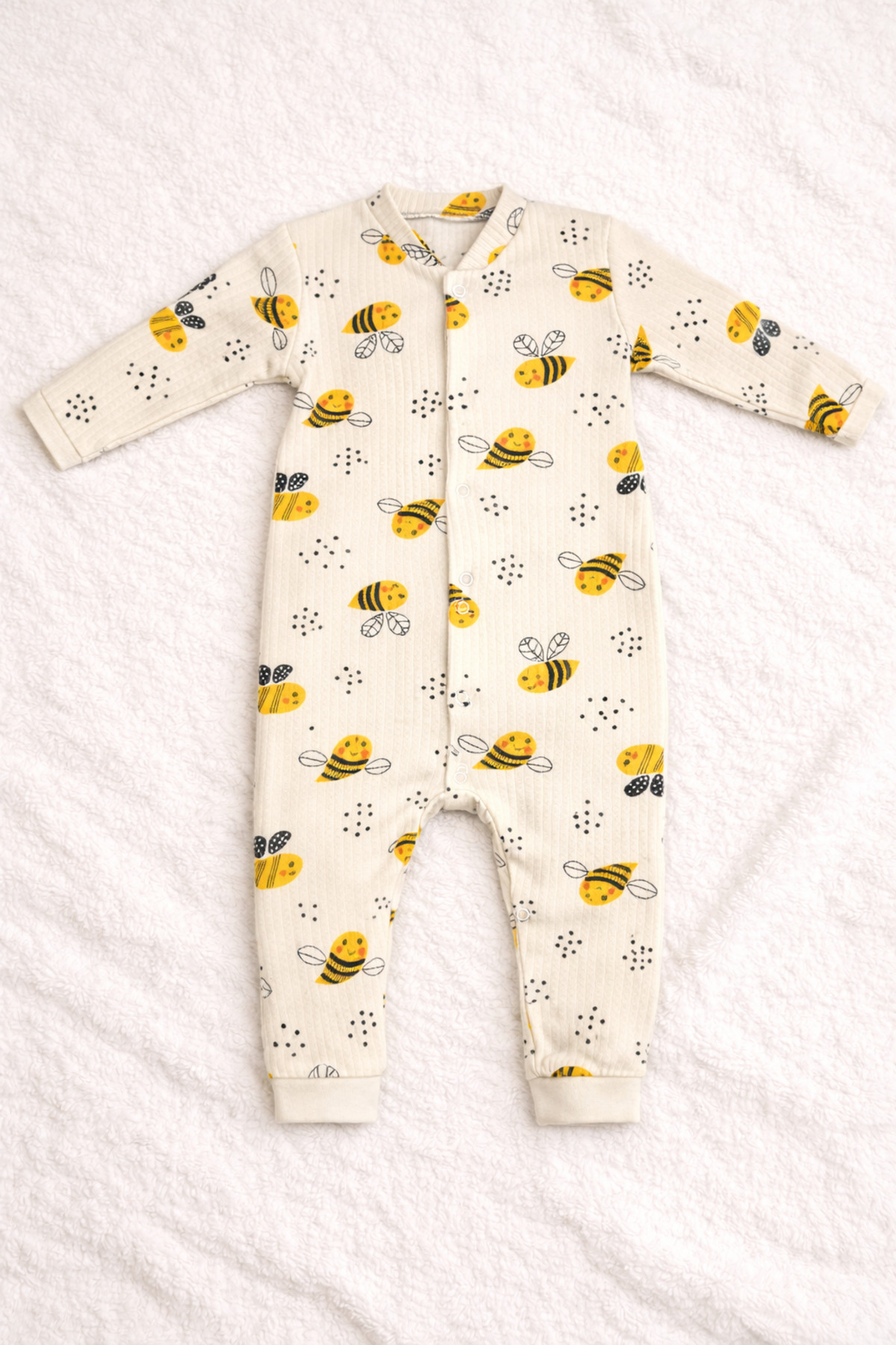 Nexvora Arı Desenli Çıtçıtlı Bebek Tulumu Patiksiz fotoğrafı 2 (önizleme)