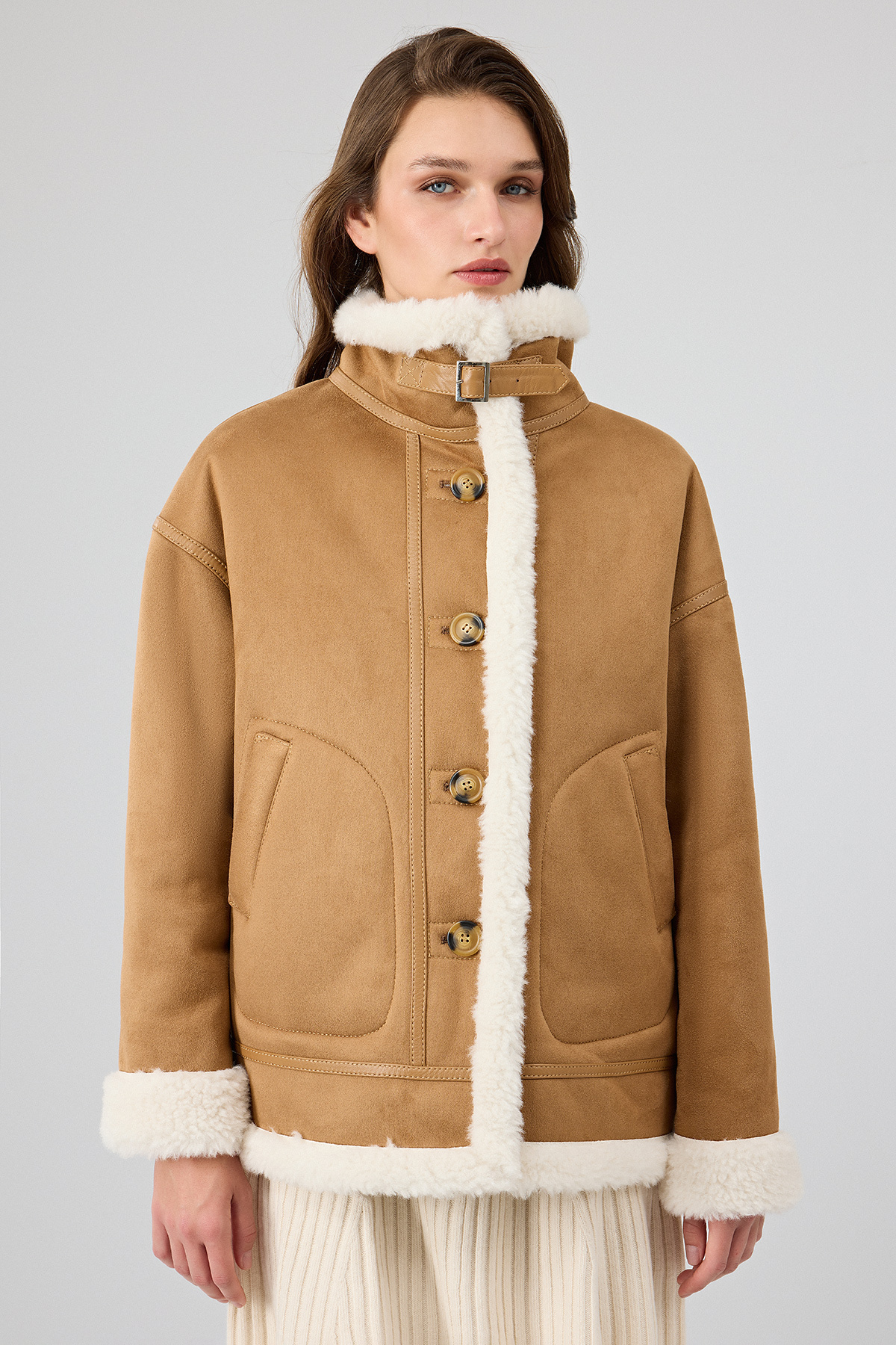 Derimod  Oslo Kadın Camel Çift Taraflı Teddy Mont 25WGP5320FF - Görsel 4