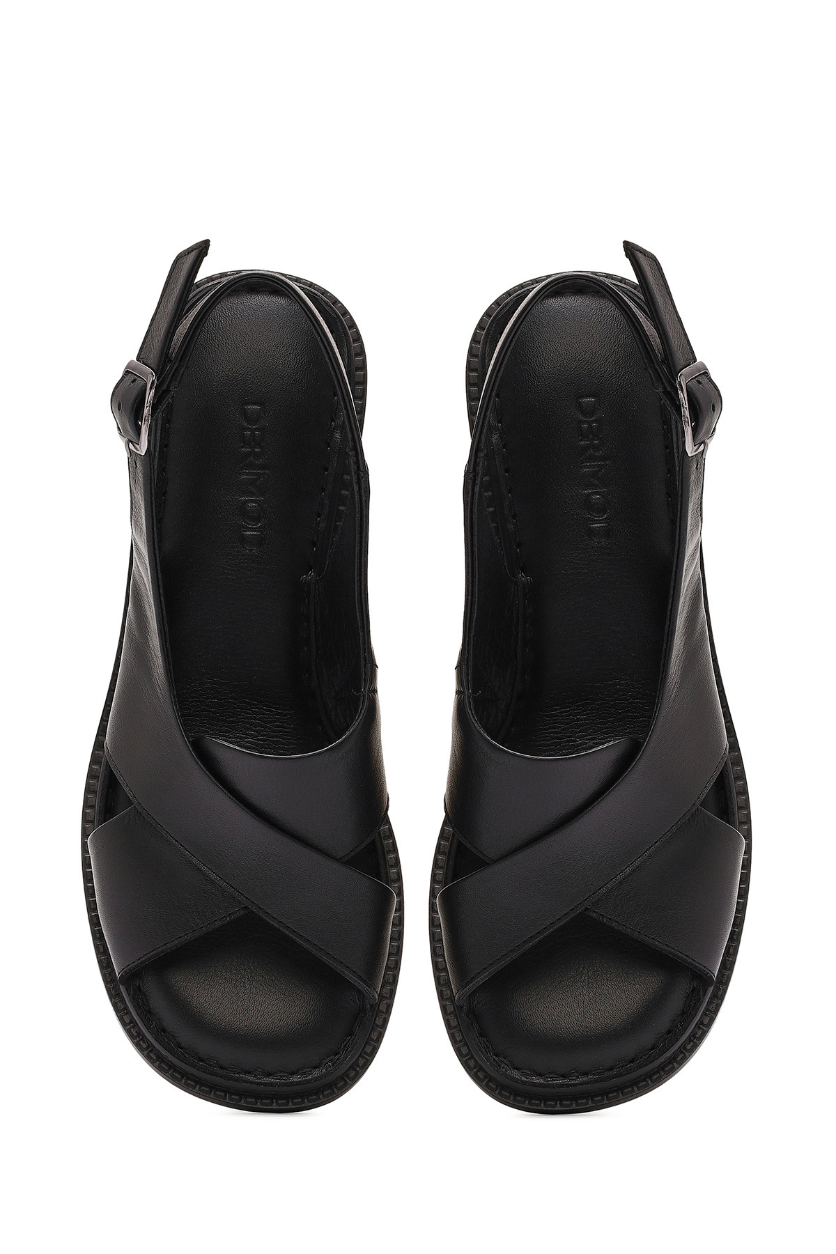 Derimod  Kadın Siyah Bilekten Tokalı Kısa Topuklu Deri Sandalet 26SFD341418 - Görsel 4