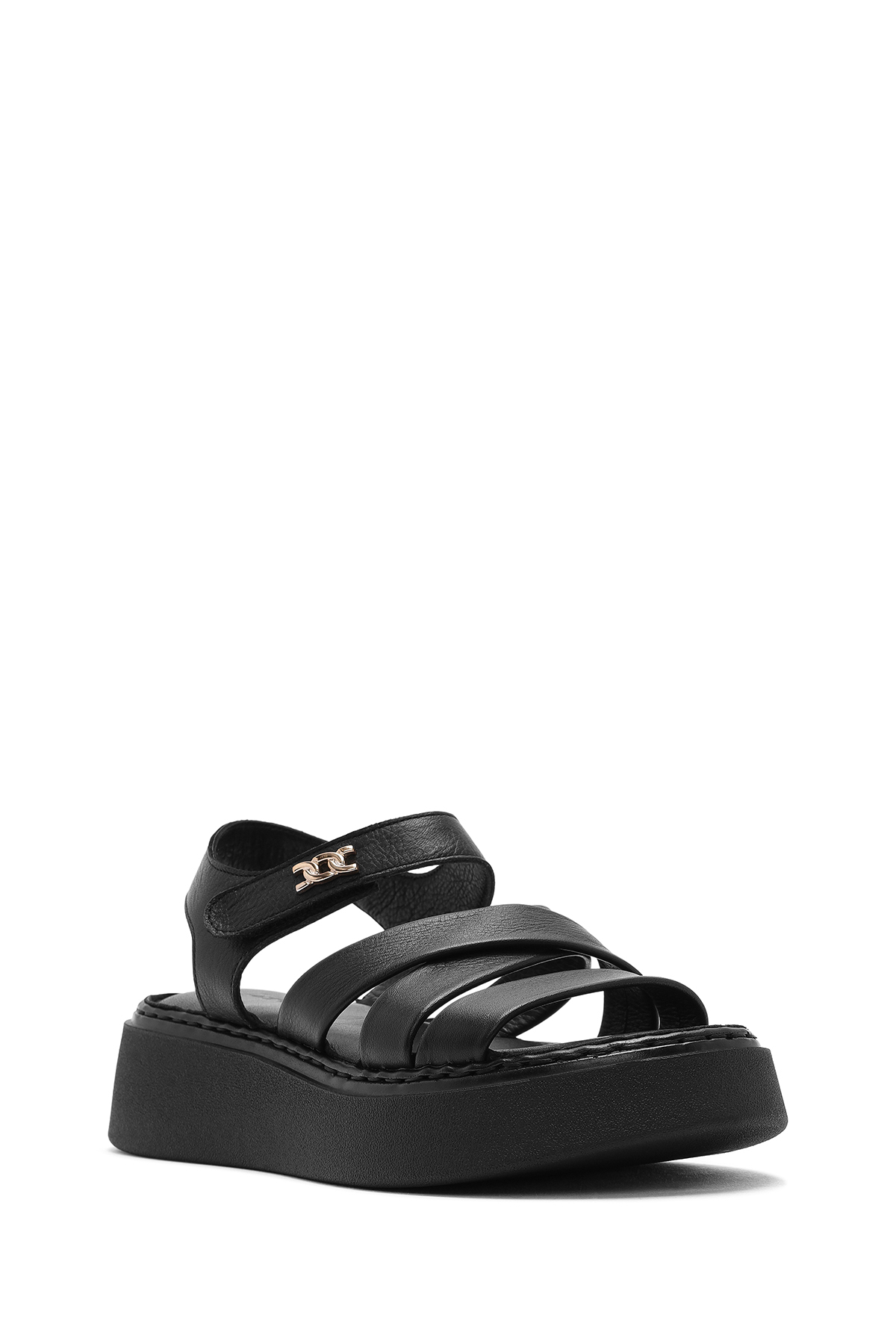 Derimod  Kadın Siyah Bilekten Bağlamalı Kalın Tabanlı Hakiki Hakiki Deri Comfort Sandalet 25SFD342718 - Görsel 6