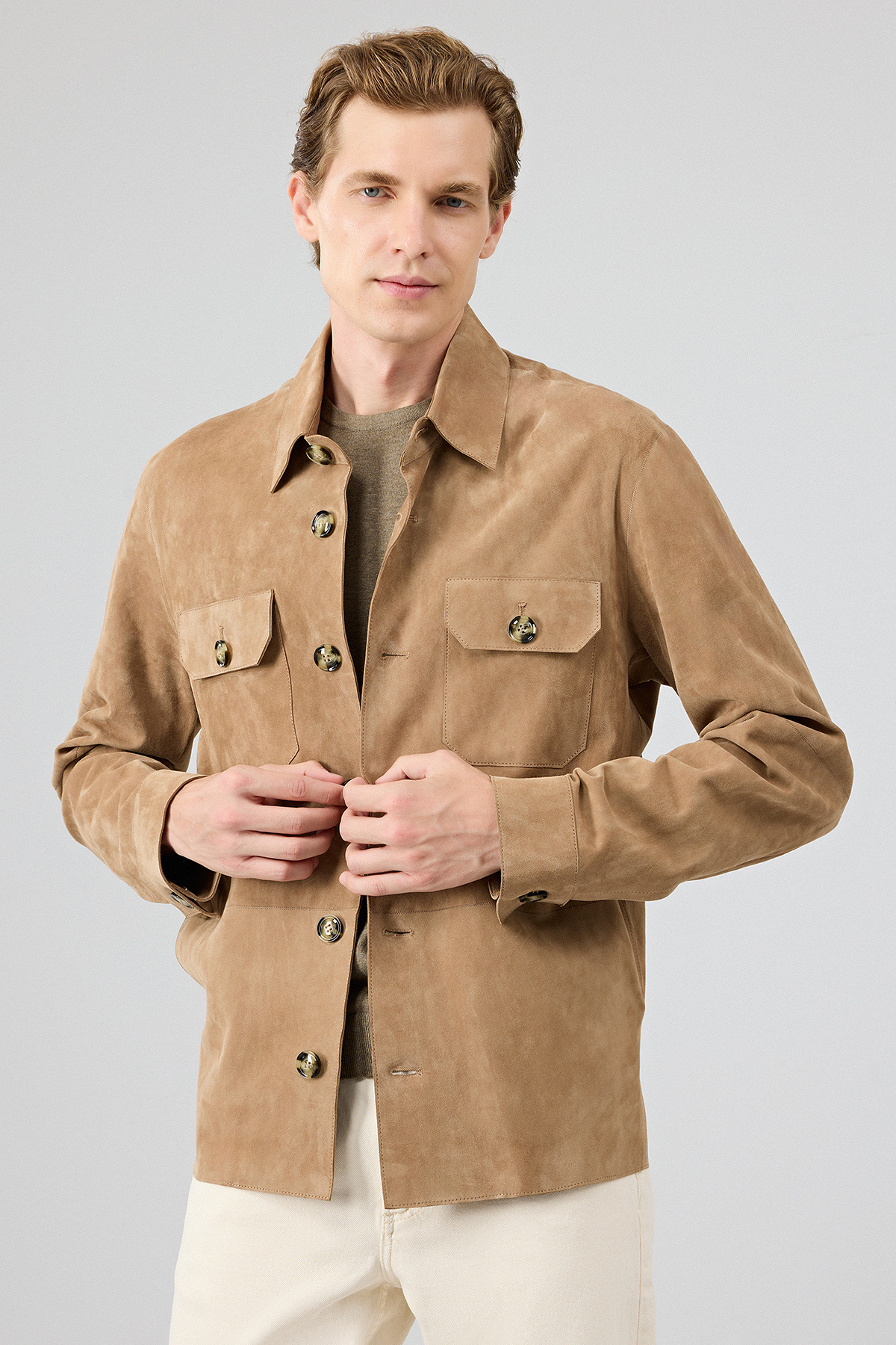 Derimod  Osimhen Erkek Bej Gömlek Yaka Süet Deri Mont 25WGD657710 - Görsel 6