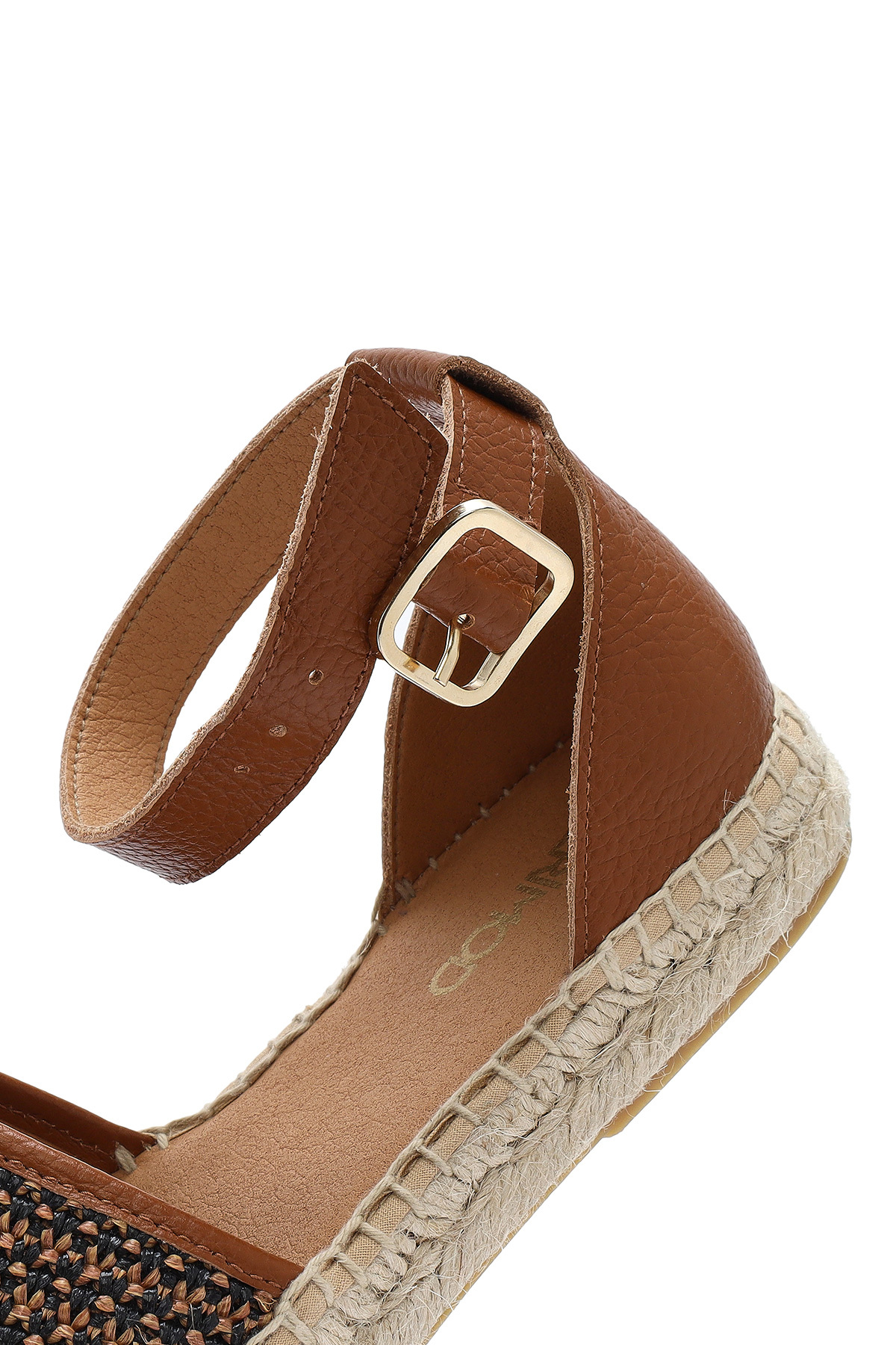 Derimod  Kadın Taba Bilekten Tokalı Hasır Hakiki Hakiki Deri Espadril Sandalet 25SFD4573M7 - Görsel 8