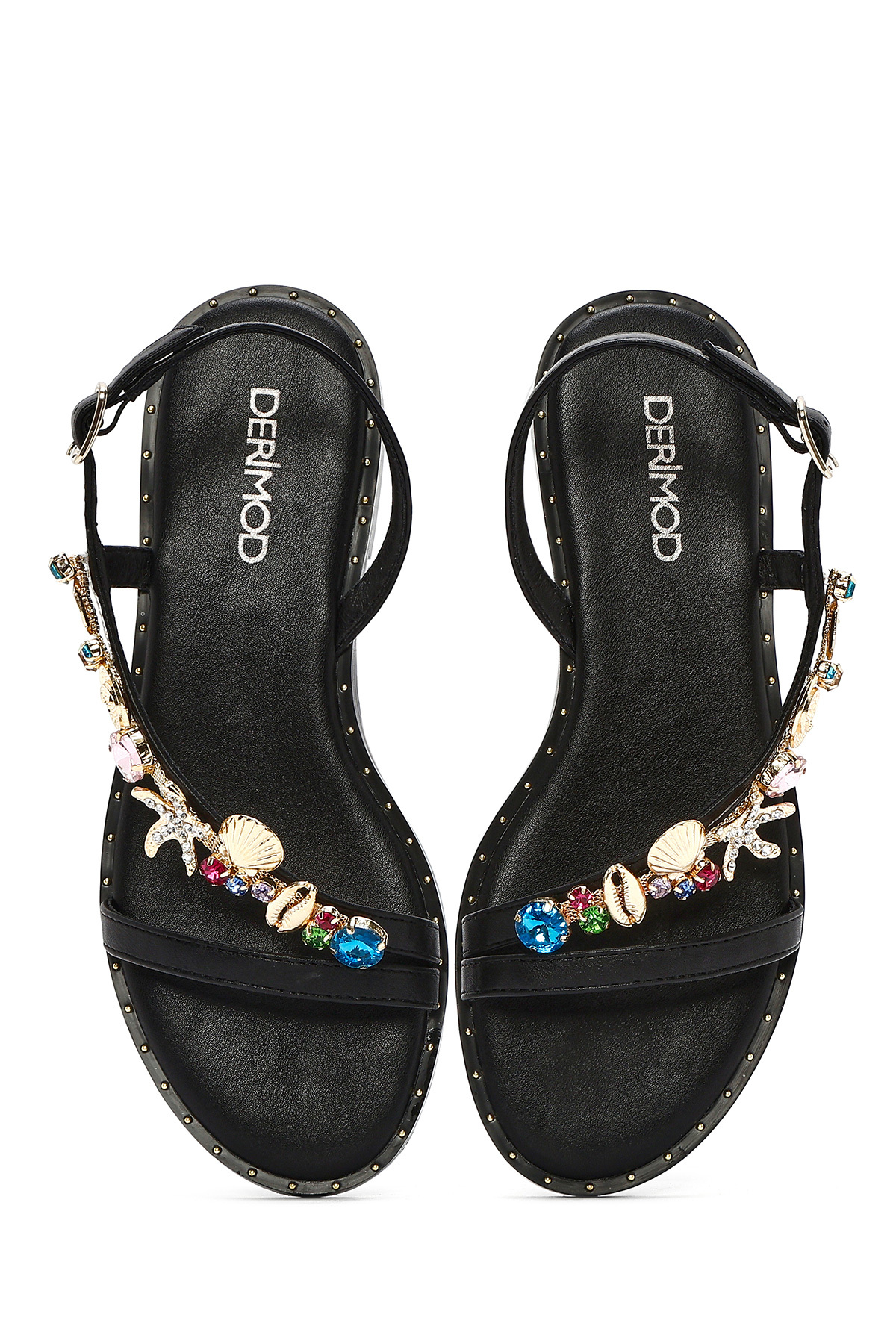 Derimod  Kadın Siyah Bilekten Tokalı Taşlı Sandalet 25SFD441714 - Görsel 7