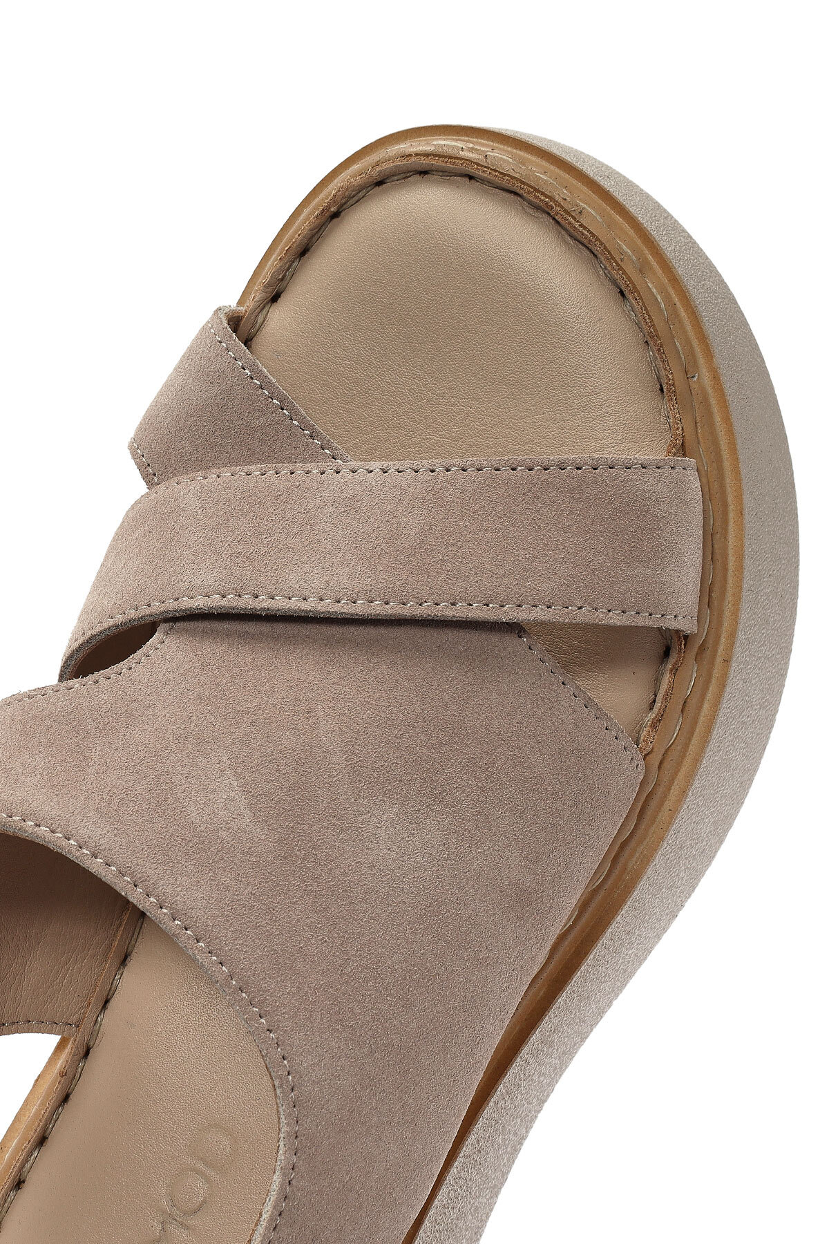 Derimod  Kadın Vizon Bilekten Tokalı Kalın Tabanlı Süet Hakiki Hakiki Deri Comfort Sandalet 25SFD342310 - Görsel 8