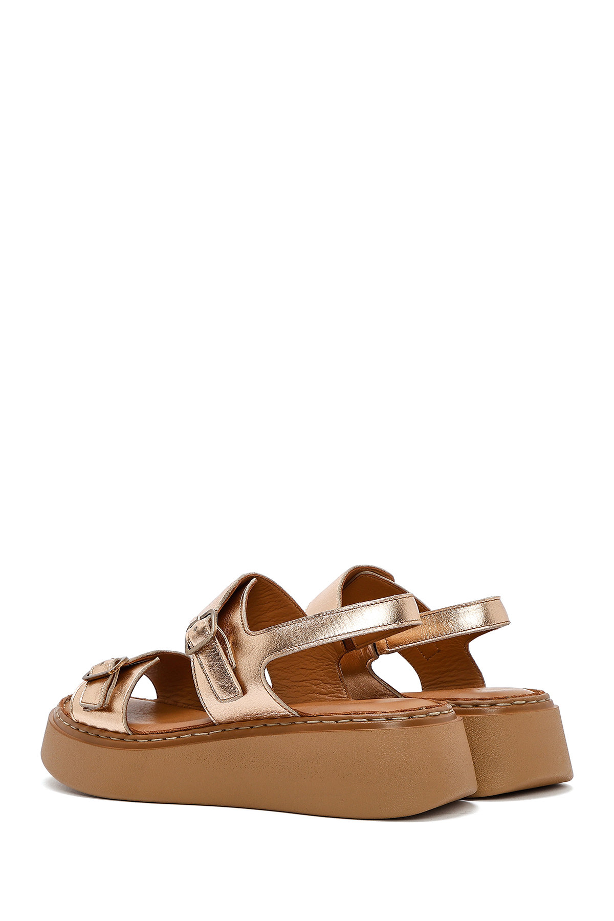 Derimod  Kadın Bronz Tokalı Kalın Tabanlı Metalik Hakiki Hakiki Deri Comfort Sandalet 25SFD342432 - Görsel 5