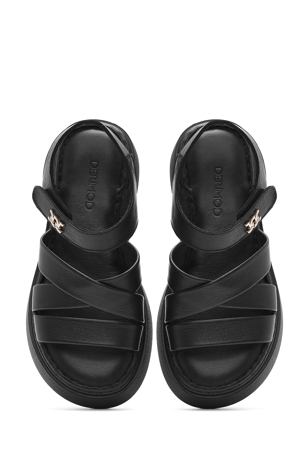 Derimod  Kadın Siyah Bilekten Bağlamalı Kalın Tabanlı Hakiki Hakiki Deri Comfort Sandalet 25SFD342718 - Görsel 7