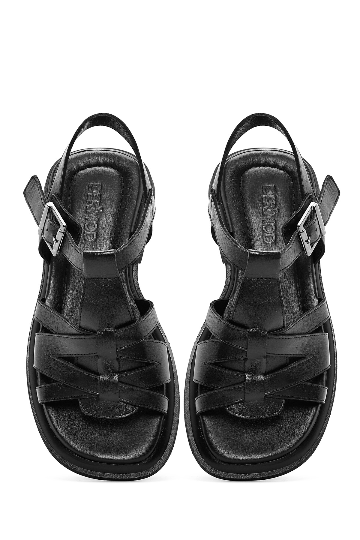 Derimod  Kadın Siyah Bilekten Tokalı Hakiki Hakiki Deri Sandalet 25SFD362518 - Görsel 7