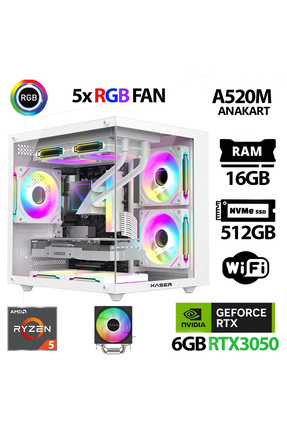 XASER Narnia X60 Ryzen 5 5500 16GB Ram 512GB M.2 NVMe SSD RTX3050 Masaüstü Oy...