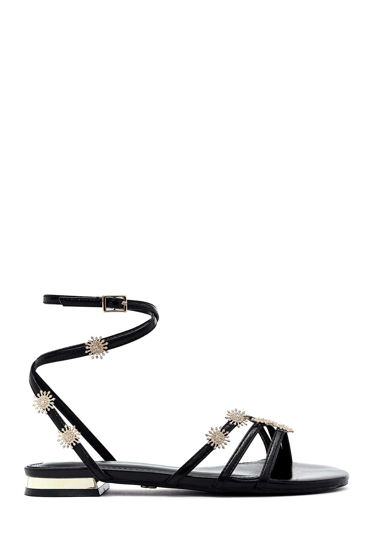 Derimod  Kadın Siyah Bilekten Tokalı Taşlı Sandalet 25SFE481132