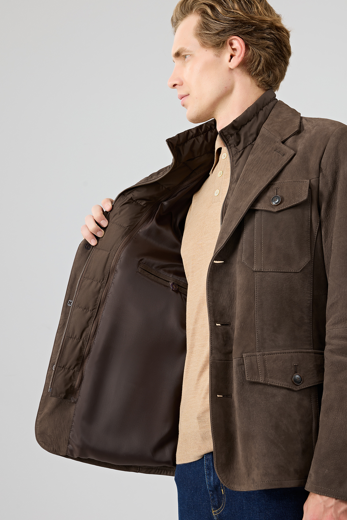 Derimod  Sacramento Erkek Kahverengi Nubuk Deri Mont 25SGD6563V3 - Görsel 8