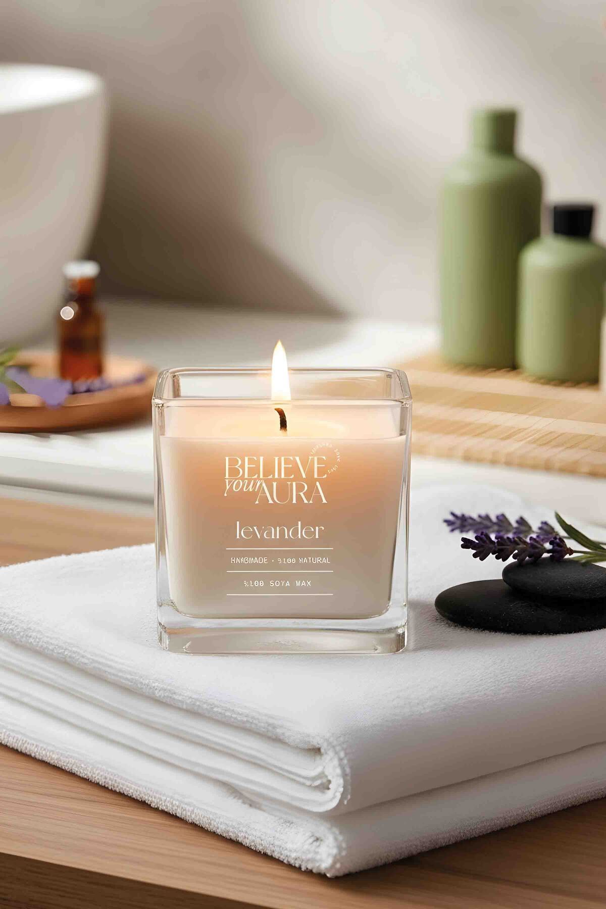 Lavender Scented Candle - 100% Soy Wax Paşabahçe Magnolia Bowl Aromatherapy Candle - 200 cc