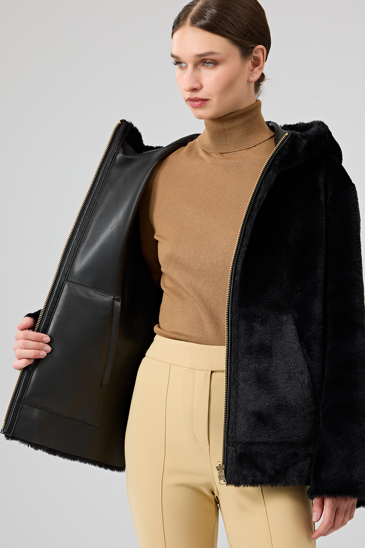 Derimod  Gardena Kadın Siyah Çift Taraflı Teddy Mont 24WGD5241FF - Görsel 8