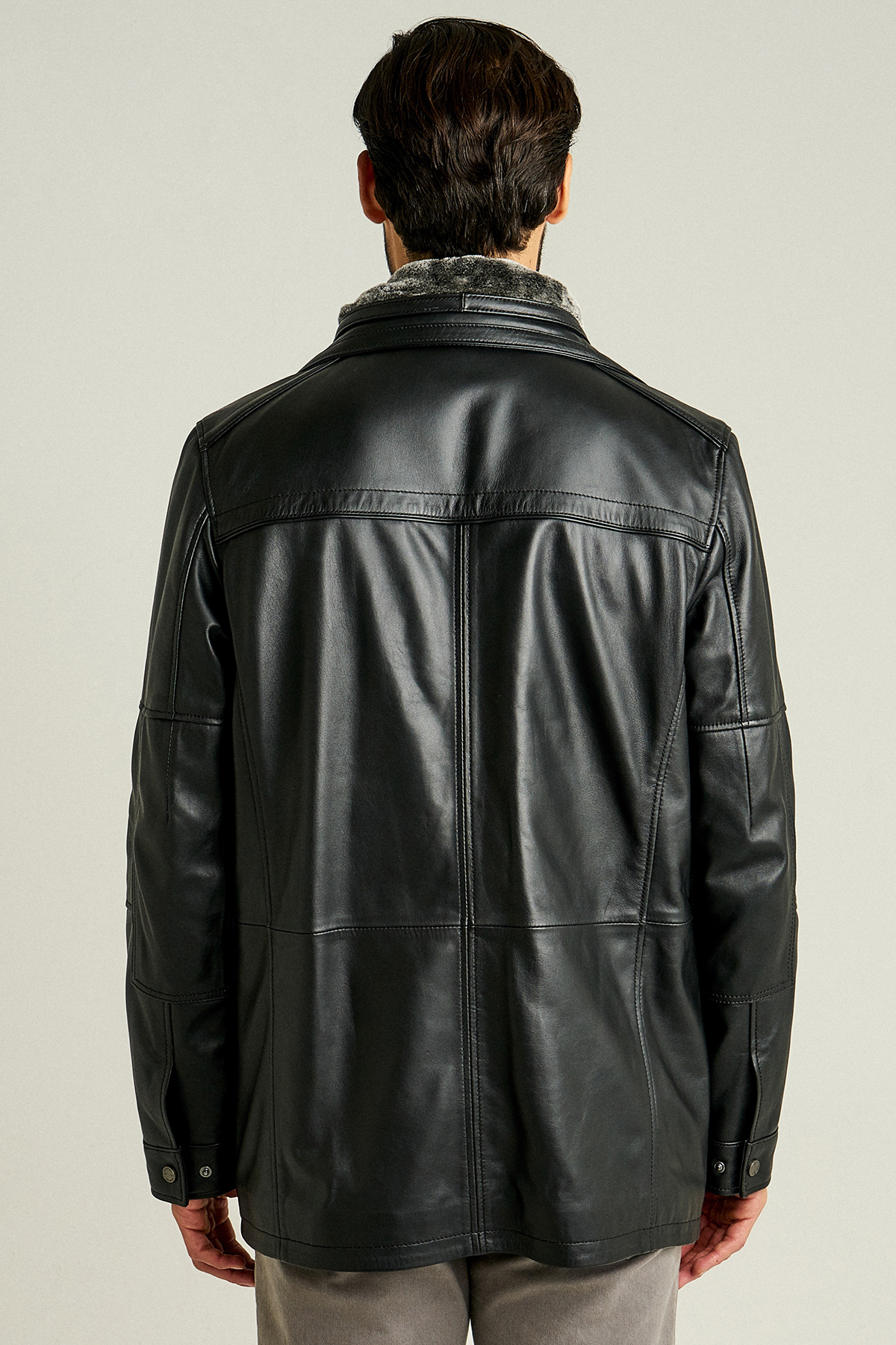 Derimod  Eduardo Erkek Siyah Çift Yakalı Kürklü Deri Kaban 14WGE61031M - Görsel 4