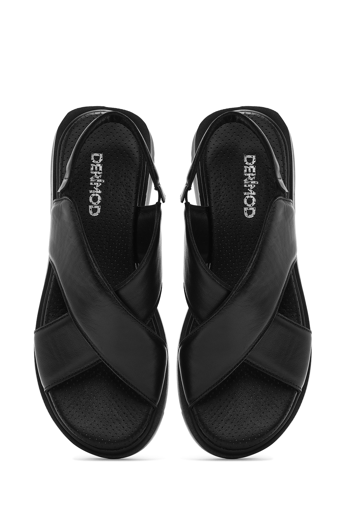 Derimod  Kadın Siyah Lastikli Hakiki Hakiki Deri Sandalet 25SFD362118 - Görsel 7