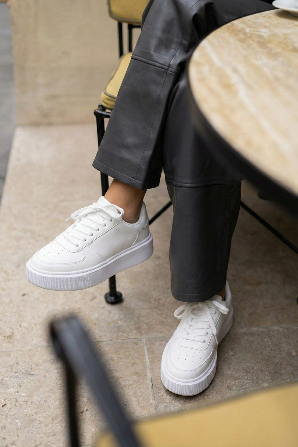 Marjin  Kadın Sneaker Yüksek Taban Bağcıklı Spor Ayakkabı Azin beyaz - Görsel 4