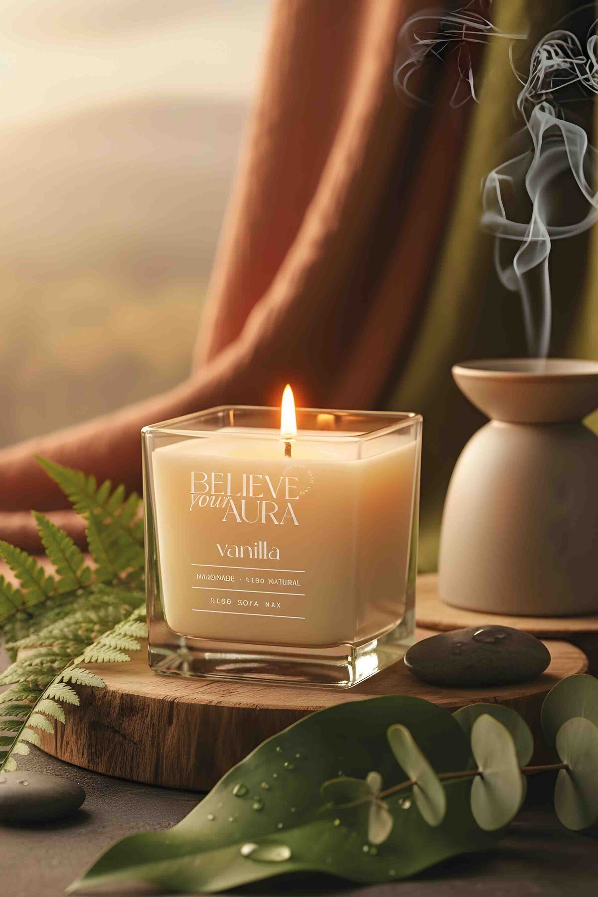 Vanilla Scented Candle - 100% Soy Wax Paşabahçe Magnolia Bowl Aromatherapy and Decorative Candle - 250 cc